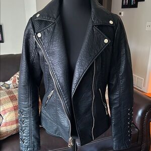 Guess Black Leather Biker Jacket